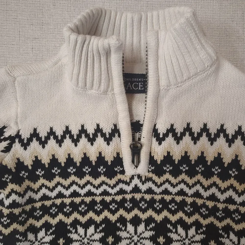The Children's Place Boys 2T Fair Isle Sweater Quarter Zip Snowflake Nordic